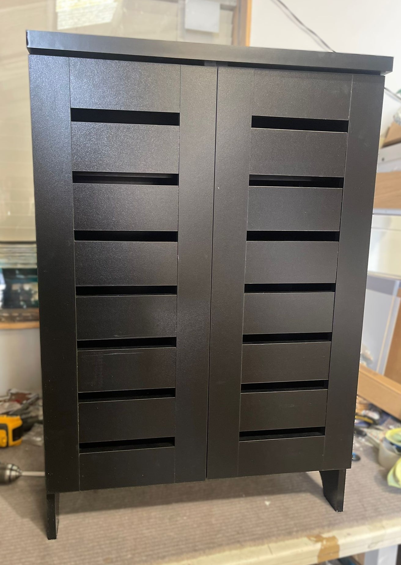 Assembled Slatted Shoe Cabinet - Black